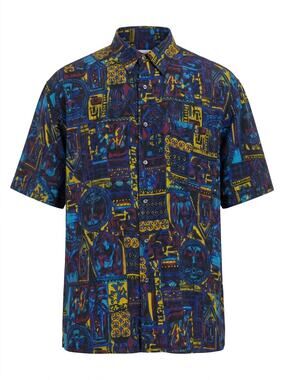 Vintage J.T. Beckett 100% Silk Geometric Button-Up Shirt Men Size L